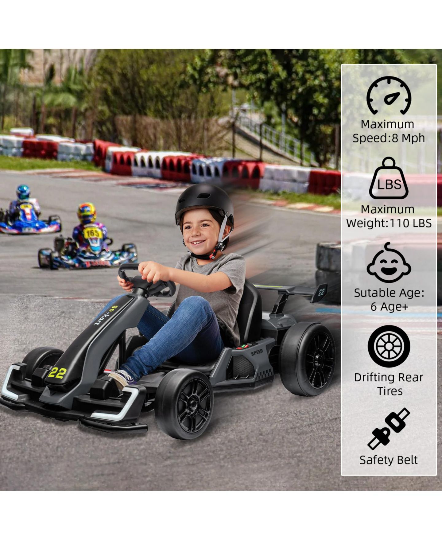 Детская игрушка homfan 24V Electric Go-Kart with Dual Motors, 8 MPH Speed & Adjustable Seat, Ages 5-14 — фото 4