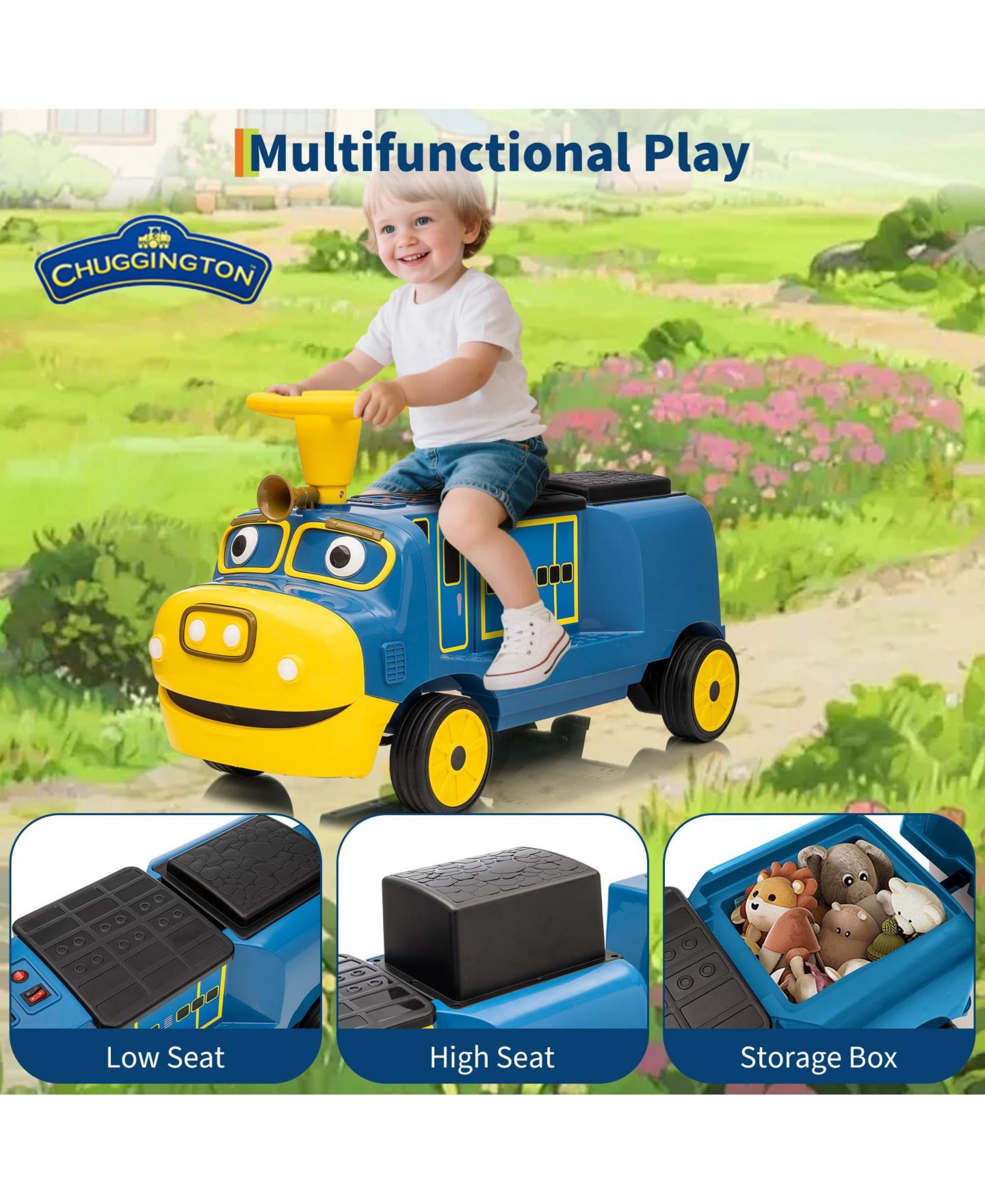 Детская игрушка homfan 12V 2-Seater Electric Ride-On Train, Trackless Design, от 3 лет, цвет: Синий — фото 5