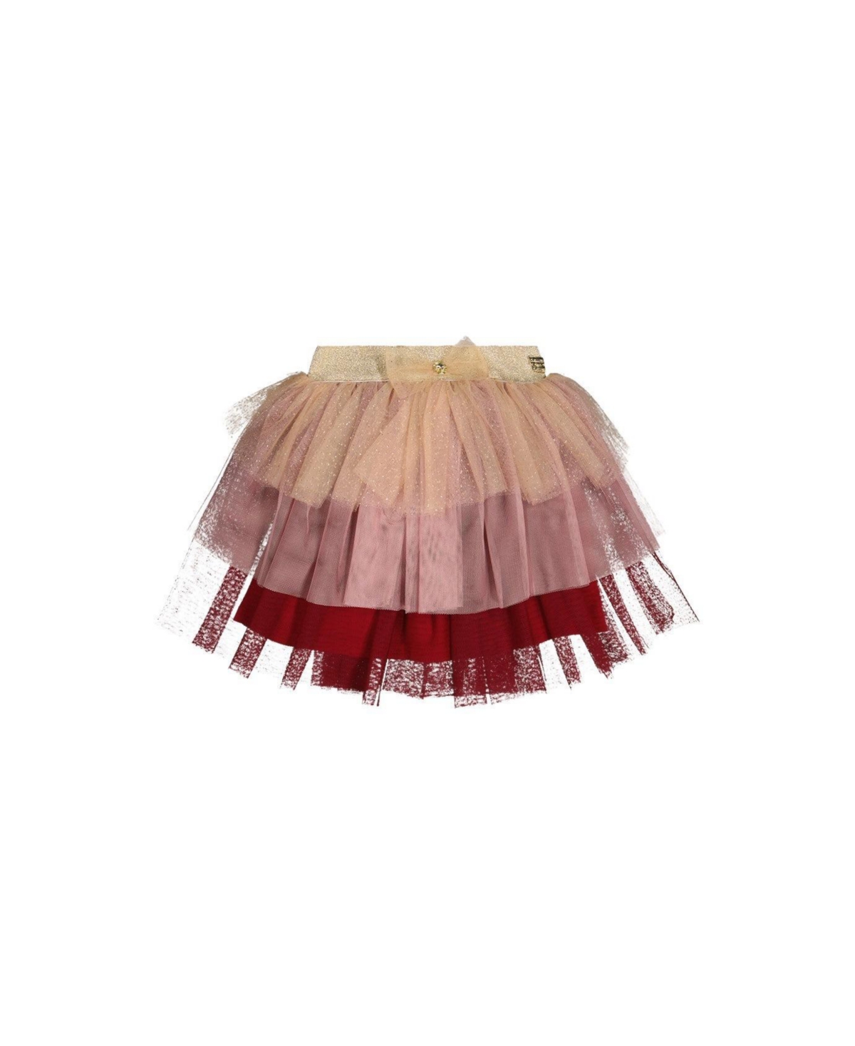Deux par Deux Toddler Girls ( 2T to 5T ) Multi Layer Glittering Mesh Skirt - Red, pink and beige stripe