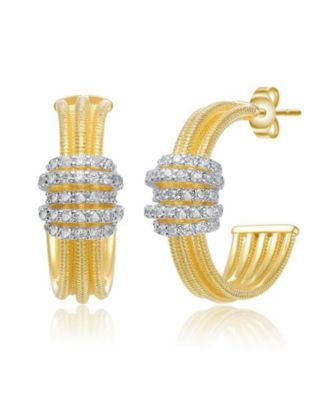 Brilliant 14K Gold Plated CZ Mesh Bands Half Hoop Earrings