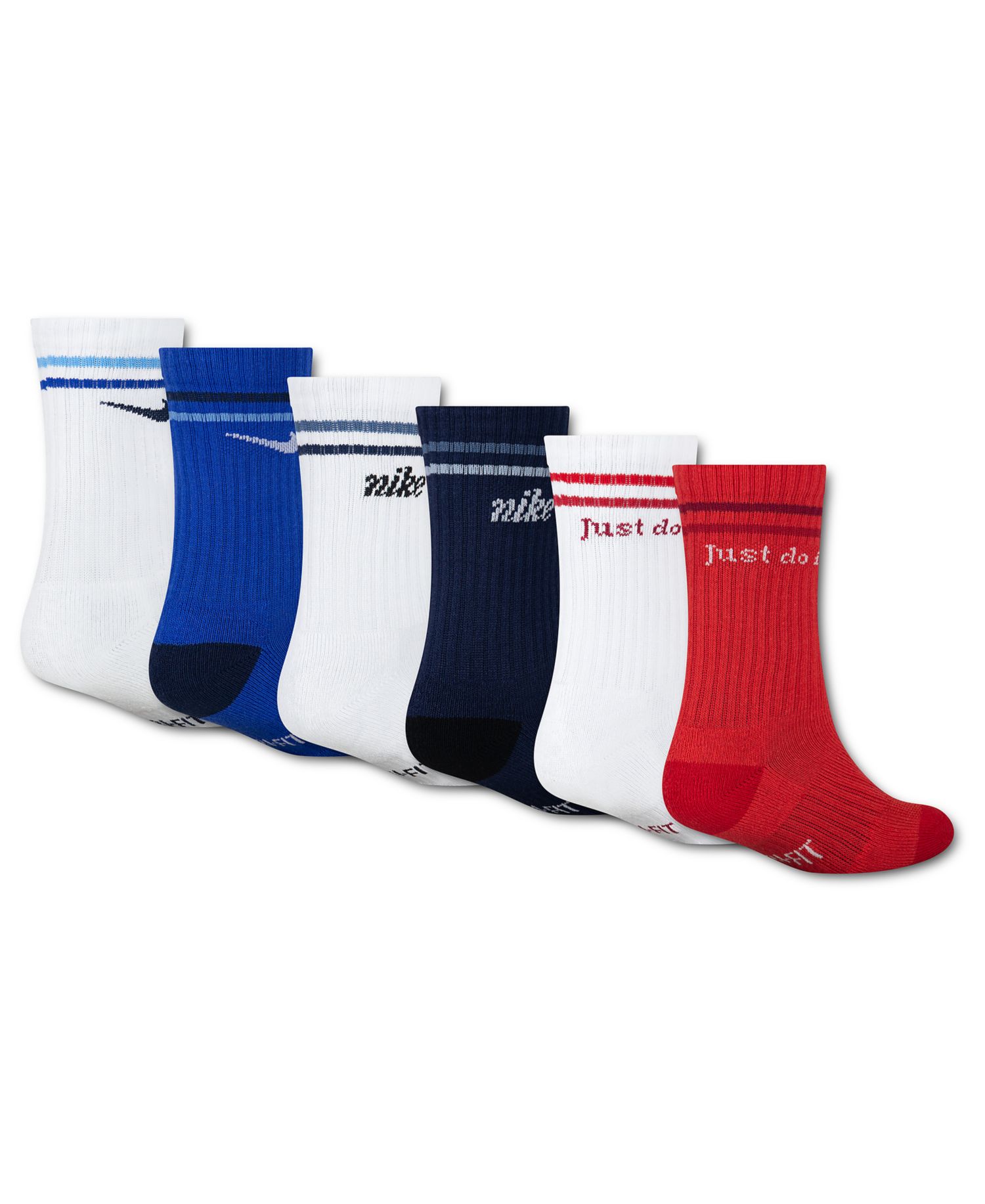 Boys' and Girls' 7-11 Dri-FIT Stripe Crew Socks, 6-Pack