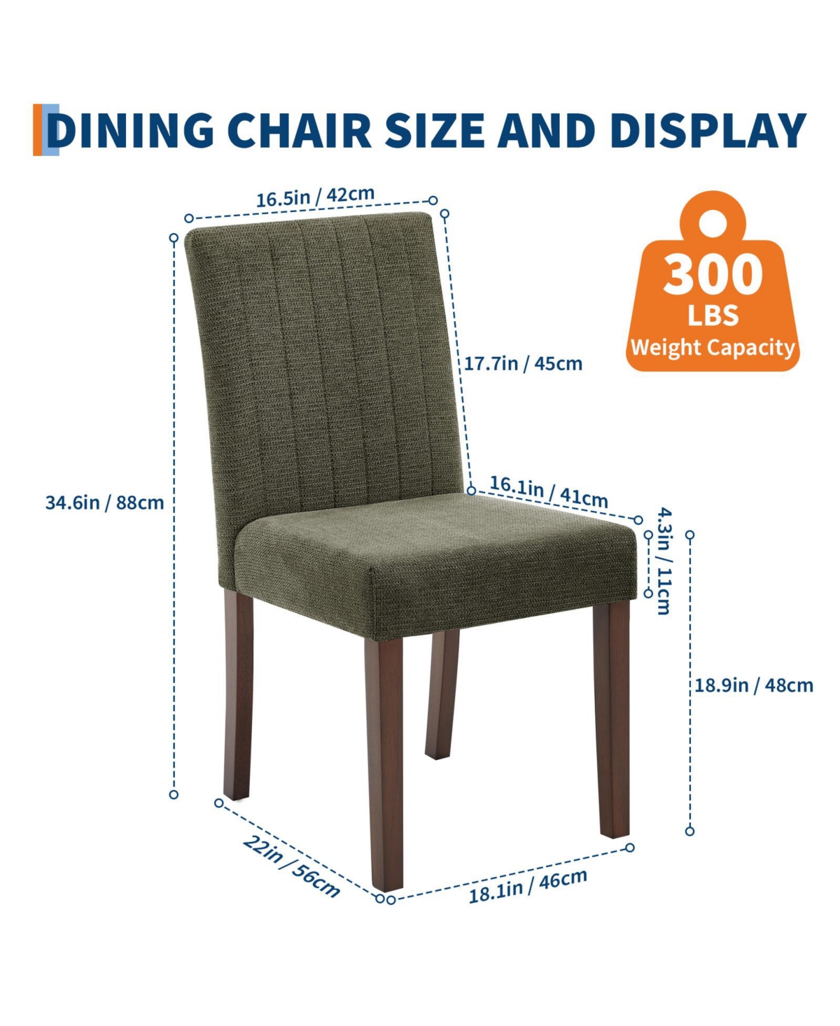 homfan Upholstered Dining Chairs Set of 2, Button Tufted Parsons with Wood Legs and Padded Seat, Modern Fabric