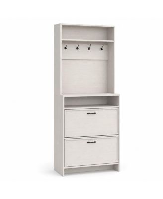 Shoe Cabinet with 2 Flip Drawers - Hall Tree Shoe Storage with Adjustable Shelf and Anti-Tip Kit for Entryway