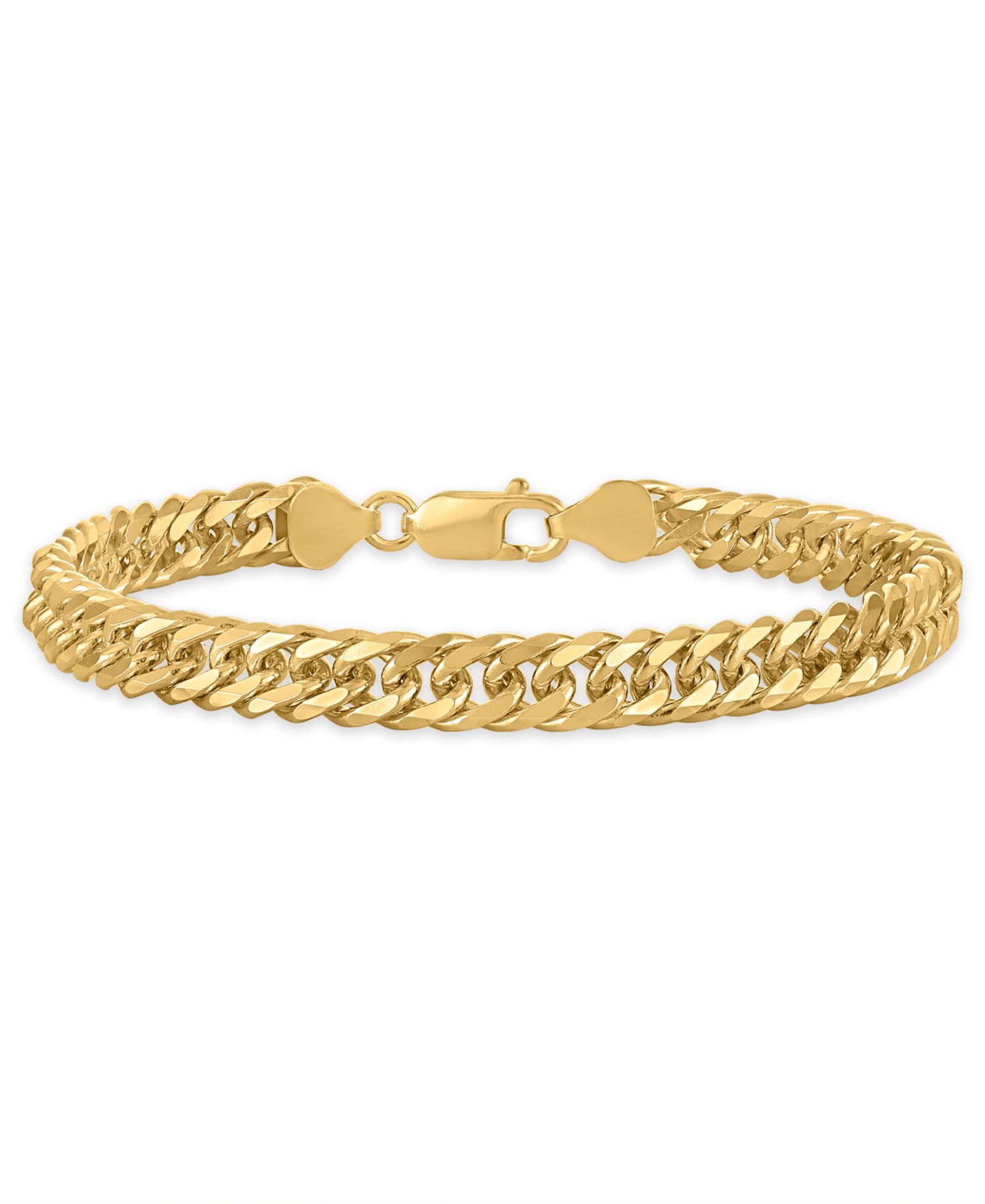 Men's Triple Bevel Curb Link 8.5" Bracelet in 14k Gold Over Sterling Silver