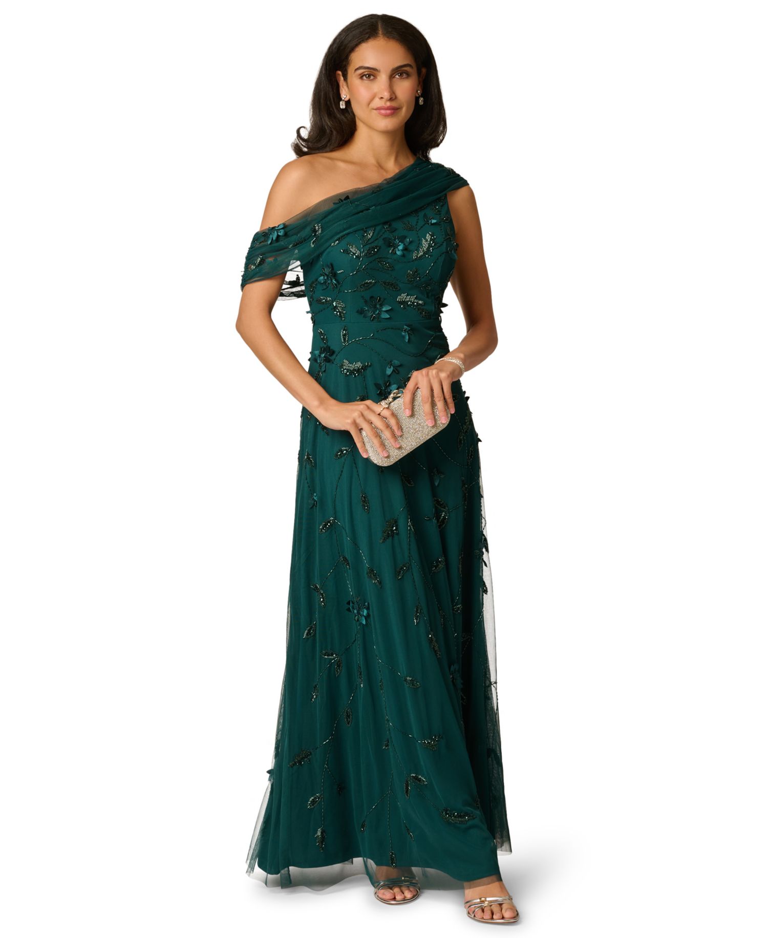 Women's One-Shoulder Beaded Gown