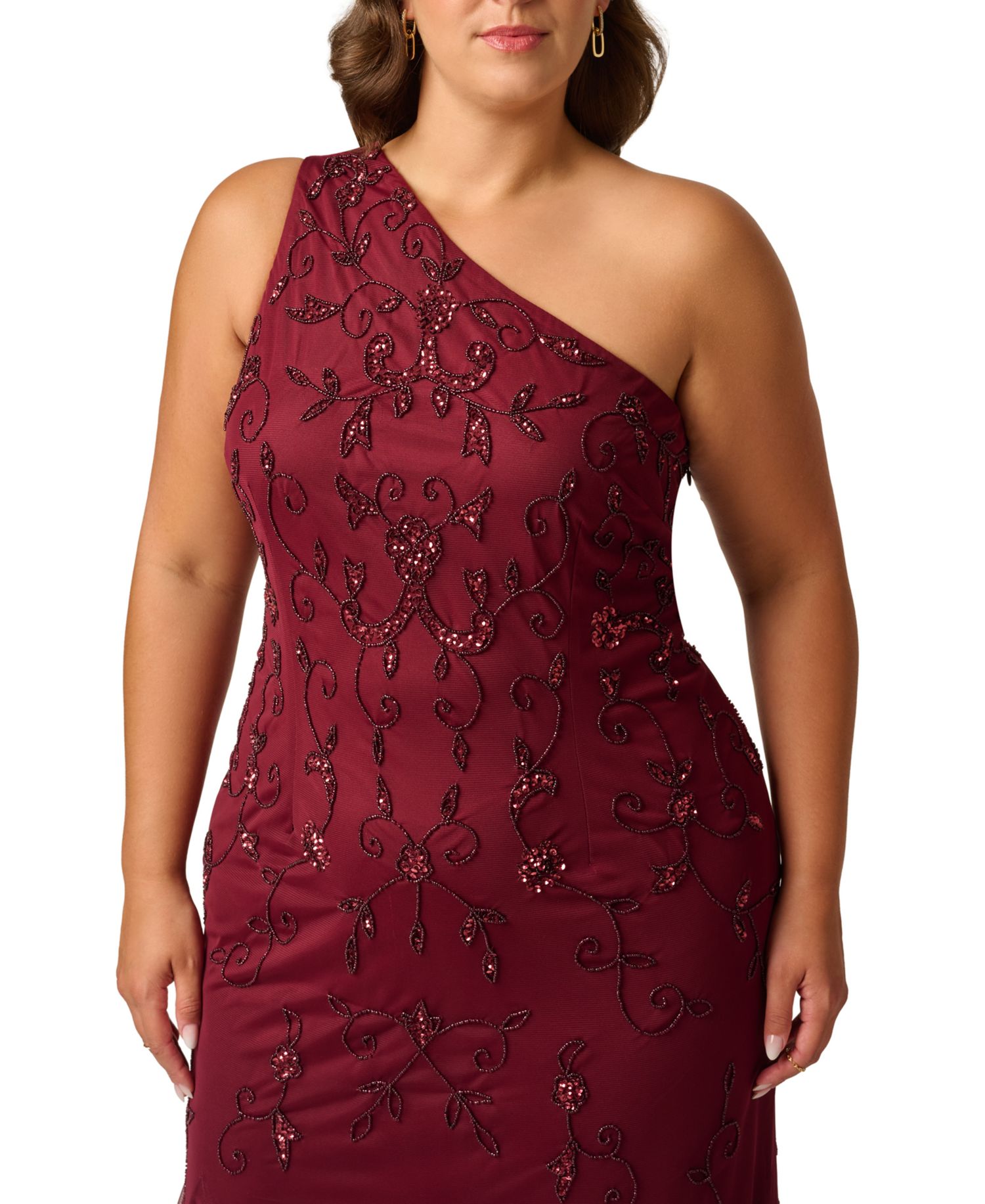 Plus Size One-Shoulder Beaded Gown