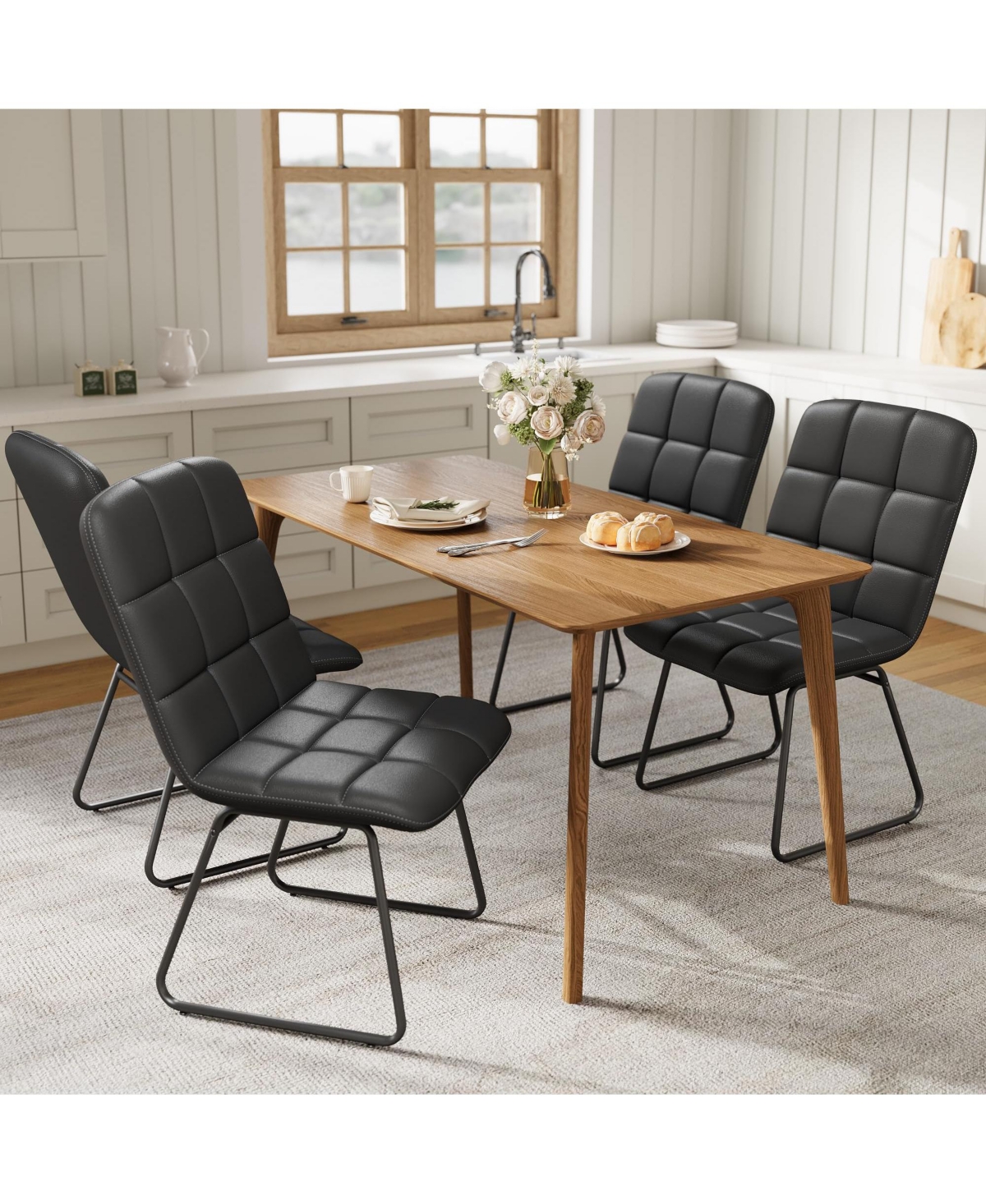 homfan Faux Leather Dining Chairs Set of 4, High-Resilience Foam, Upholstered Dining Room Chairs with Metal Frame, Modern Style