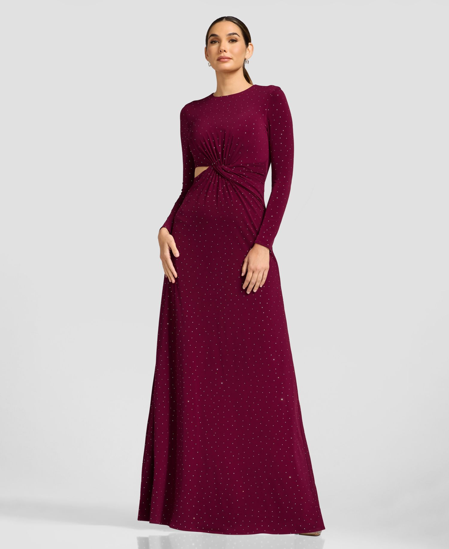 Women's Long-Sleeve Gathered Waist with Cutout A-Line Dress