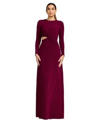 Women's Long-Sleeve Gathered Waist with Cutout A-Line Dress