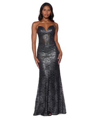 Juniors' Lace V-Neck Corset Gown