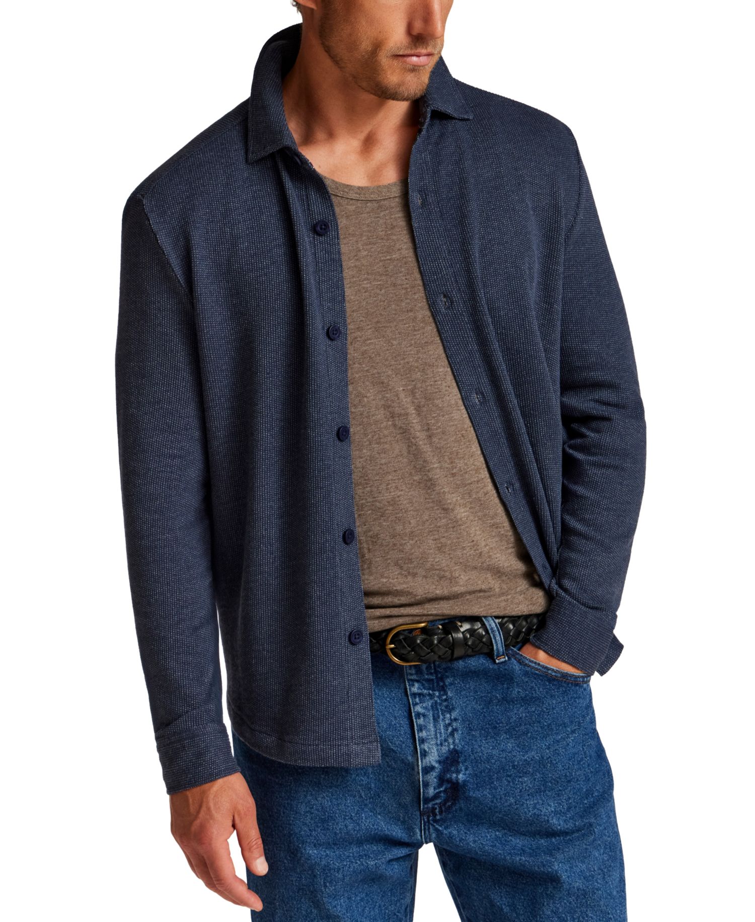 Men's French Terry Button-Front Shirt