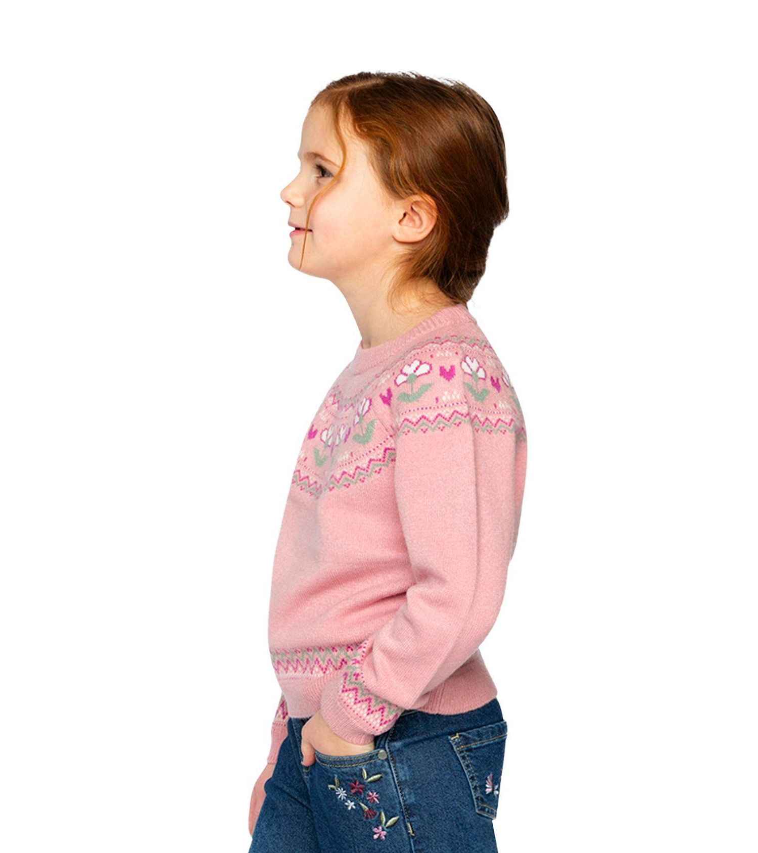 Little Girls 6-12 Years Sweater with Flower Jacquard