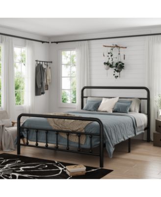 Queen Size Metal Bed Frame with Headboard, Sturdy Structure, Under-Bed Storage, No Box Spring Needed