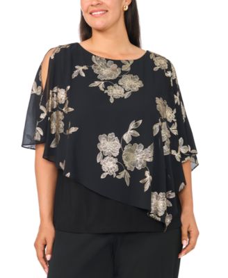 Plus Size Floral-Print Cold-Shoulder Overlay Top
