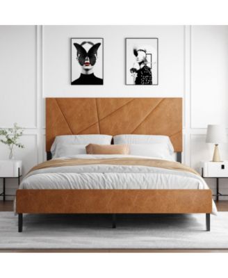 Queen Size Metal Platform Bed Frame with Upholstered Headboard, Square Design, Under-Bed Storage, No Box Spring Needed