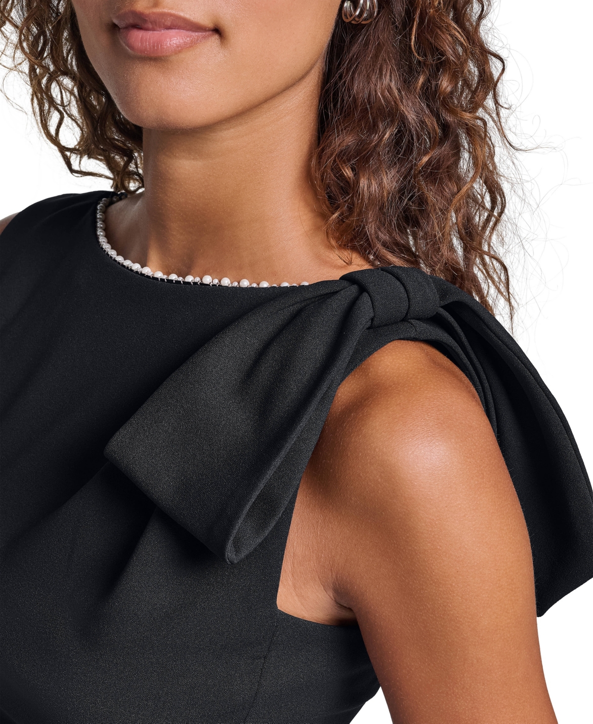 Karl Lagerfeld Paris Women's Scuba Crepe Pearl Trim Crewneck Sheath Dress