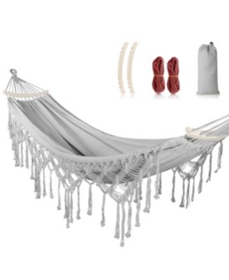 Bohemian Tassel Canvas Yard Hammock With Carry Bag Thickened Rope 500lbs Weight Capacity