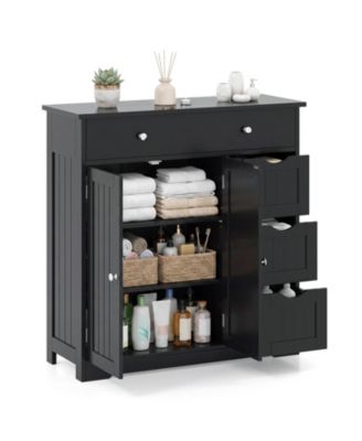 Bathroom Floor Cabinet Storage Cabinet with 4 Drawers2 Doors and Adjustable Shelf