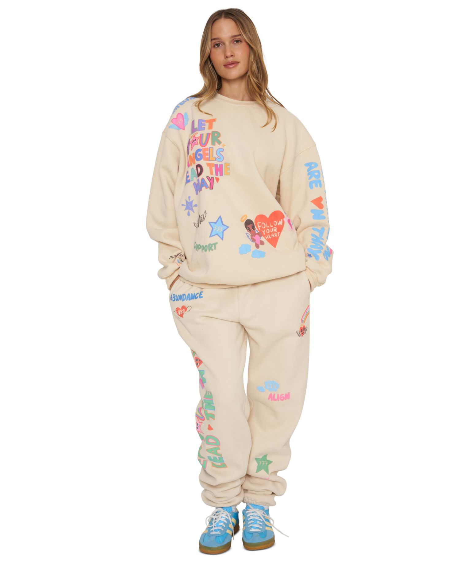 Juniors' Angels Lead Graphic Oversized Fleece Crewneck Sweatshirt