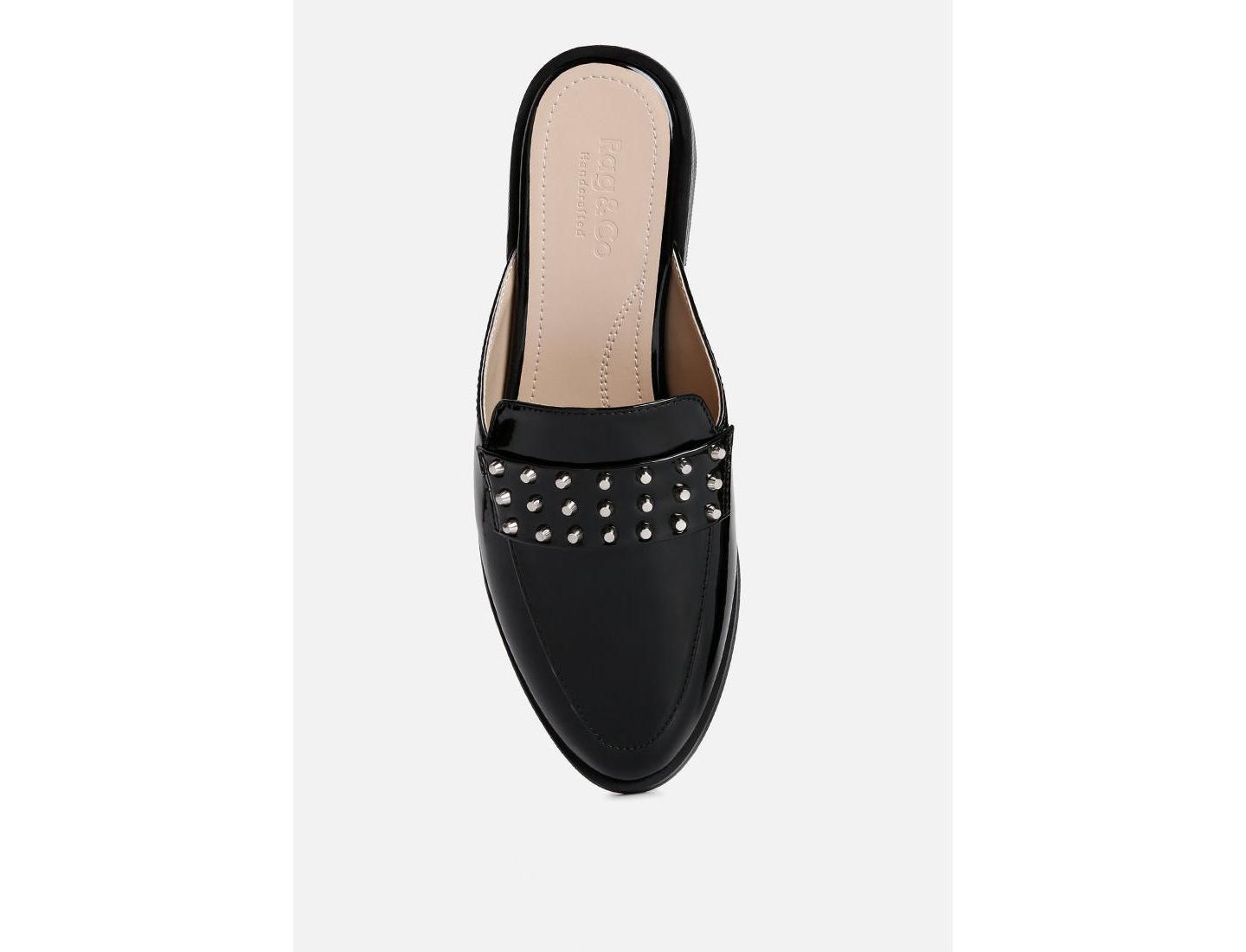 Женские сабо Rag & Co Yashta Patent Studded Flat Mules, цвет: Чёрный — фото 10
