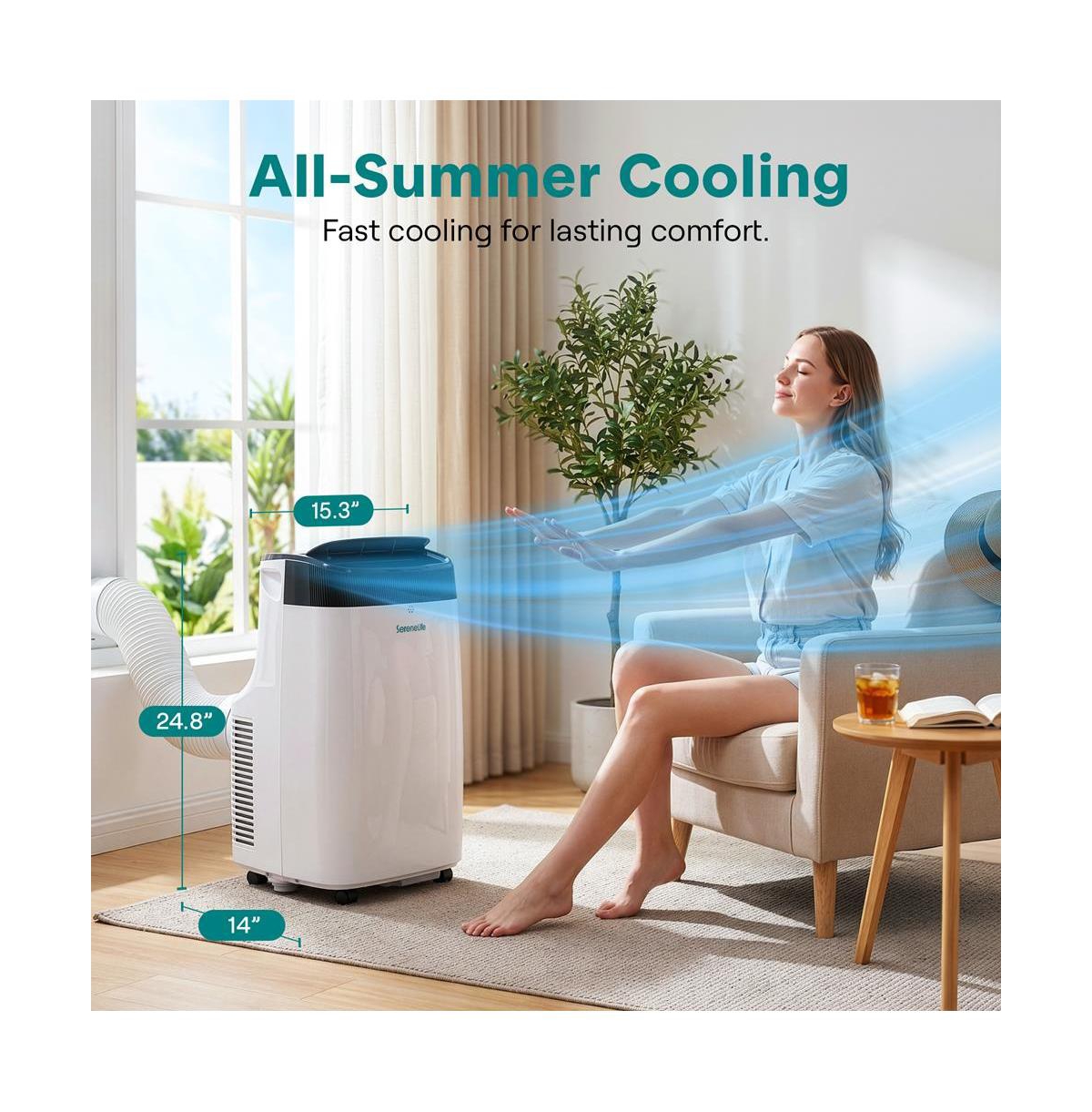 SereneLife 8,000 Btu Portable Air Conditioner with Fan, Dehumidifier, Remote and Window Installation Kit