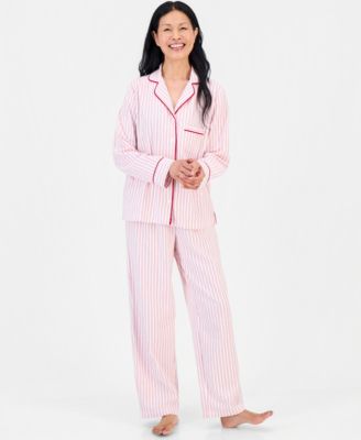 Women's Cotton Flannel Long-Sleeve Notch Collar Pajama Top and Pajama Pants Set