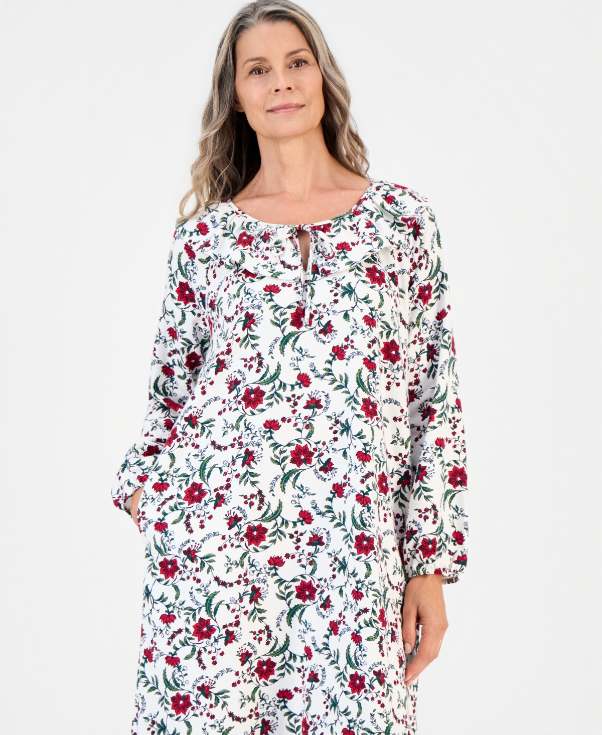 Charter Club Women's Long-Sleeve Cotton-Blend Flannel Nightgown with Pockets, Macy's Exclusive
