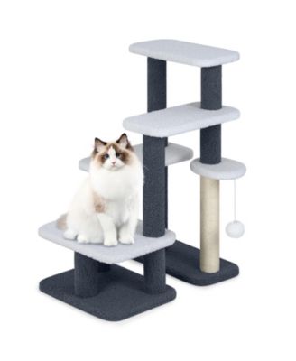 2-in-1 Cat Tree Tower Pet Steps With Scratching Posts Hanging Toy Ball Perch