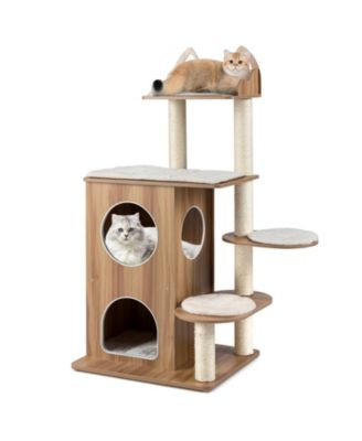 Wooden Cat Tree 48'' Cat Tower for Indoor Cats With 2-floor Condo Cute Top Perch