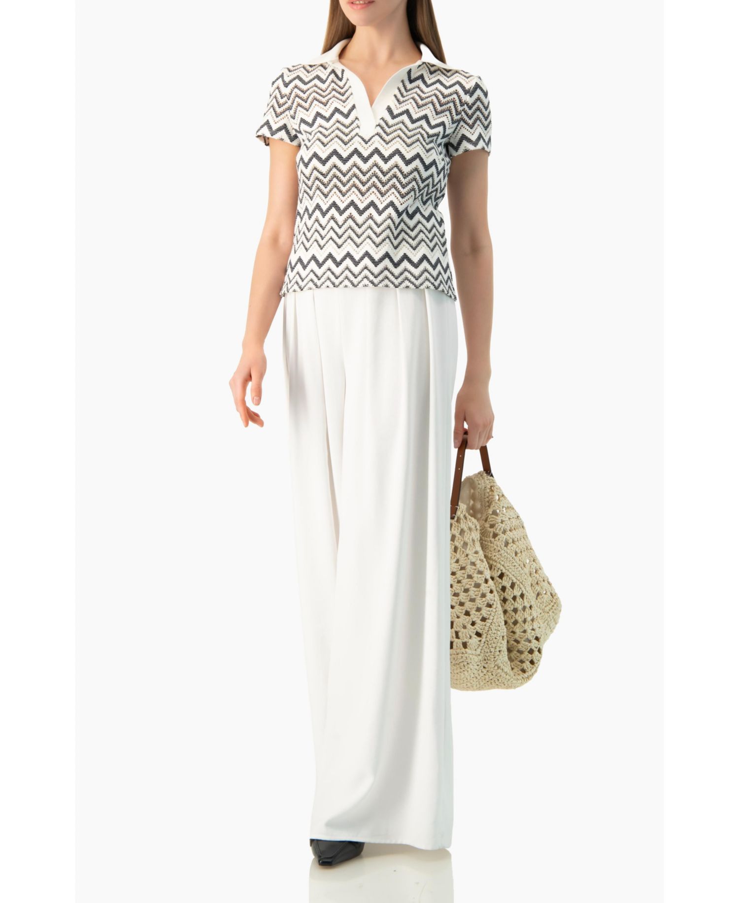 Women's Chevron Knit Collared Polo Blouse