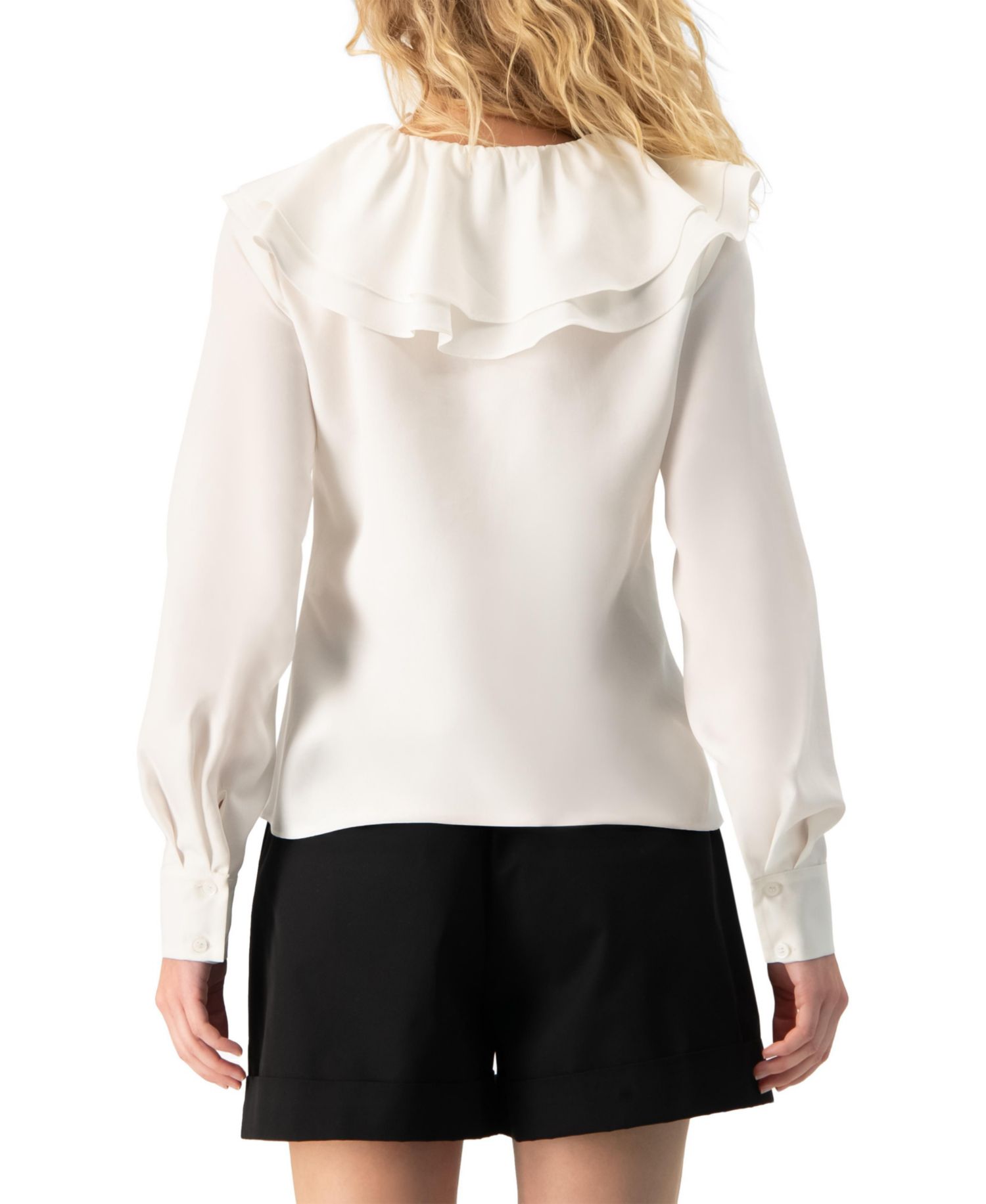 Women's Ruffle Collar V-Neck Long-Sleeve Blouse