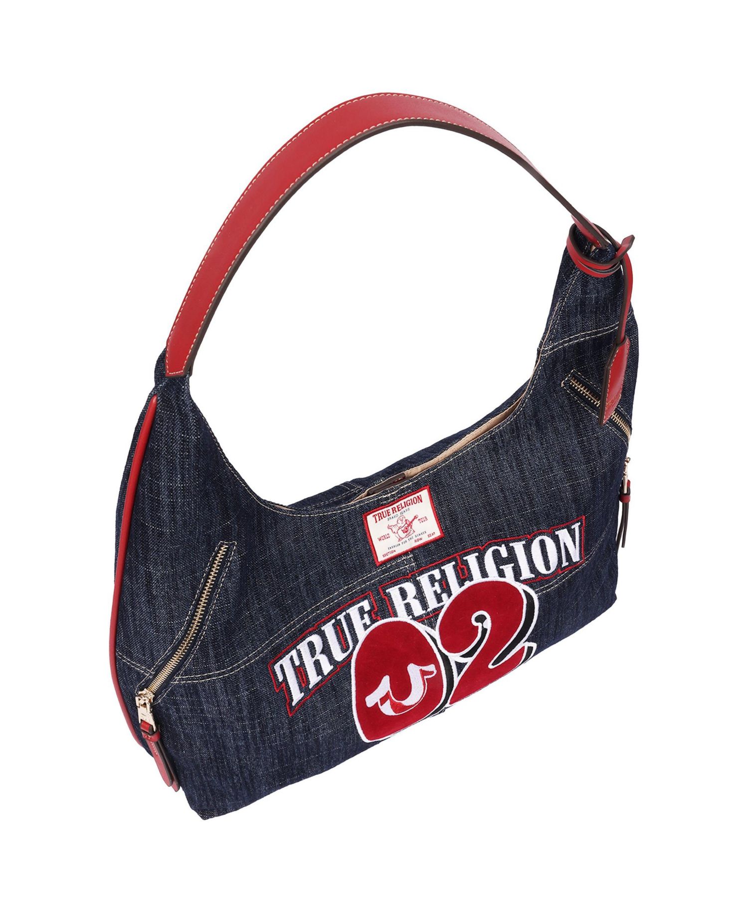 Varsity Logo Zip Pocket Denim Hobo Bag – Dark Denim Shoulder Purse