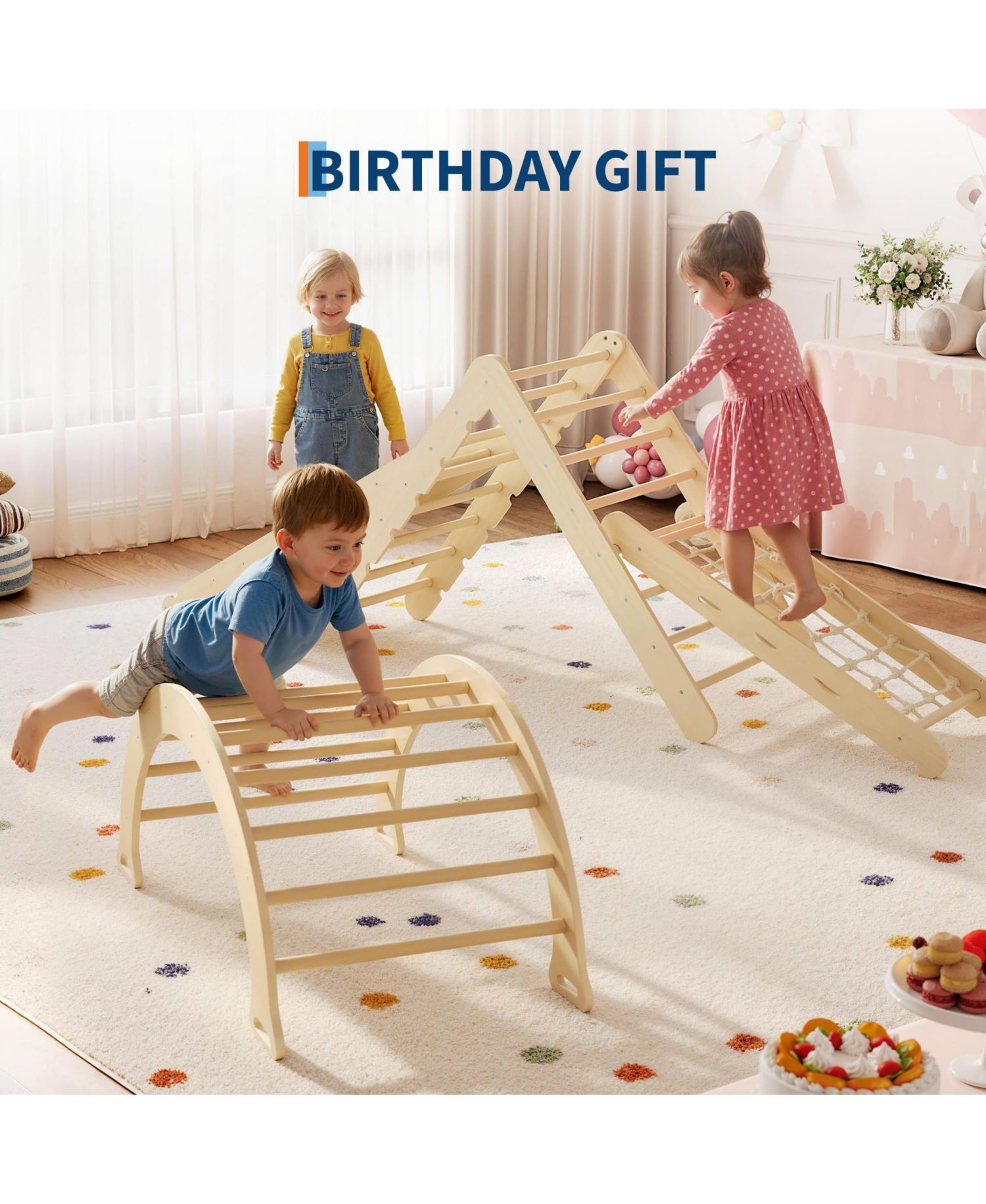 Ages 1-3 7-in-1 Educational Collapsible Wooden Climbing Triangle Set
