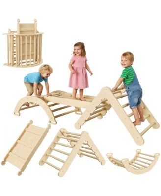 7-in-1 Educational Wooden Climbing Frame Triangle Climbing Set for Toddlers – Collapsible Triangle, Arch, Ramp and Ladder