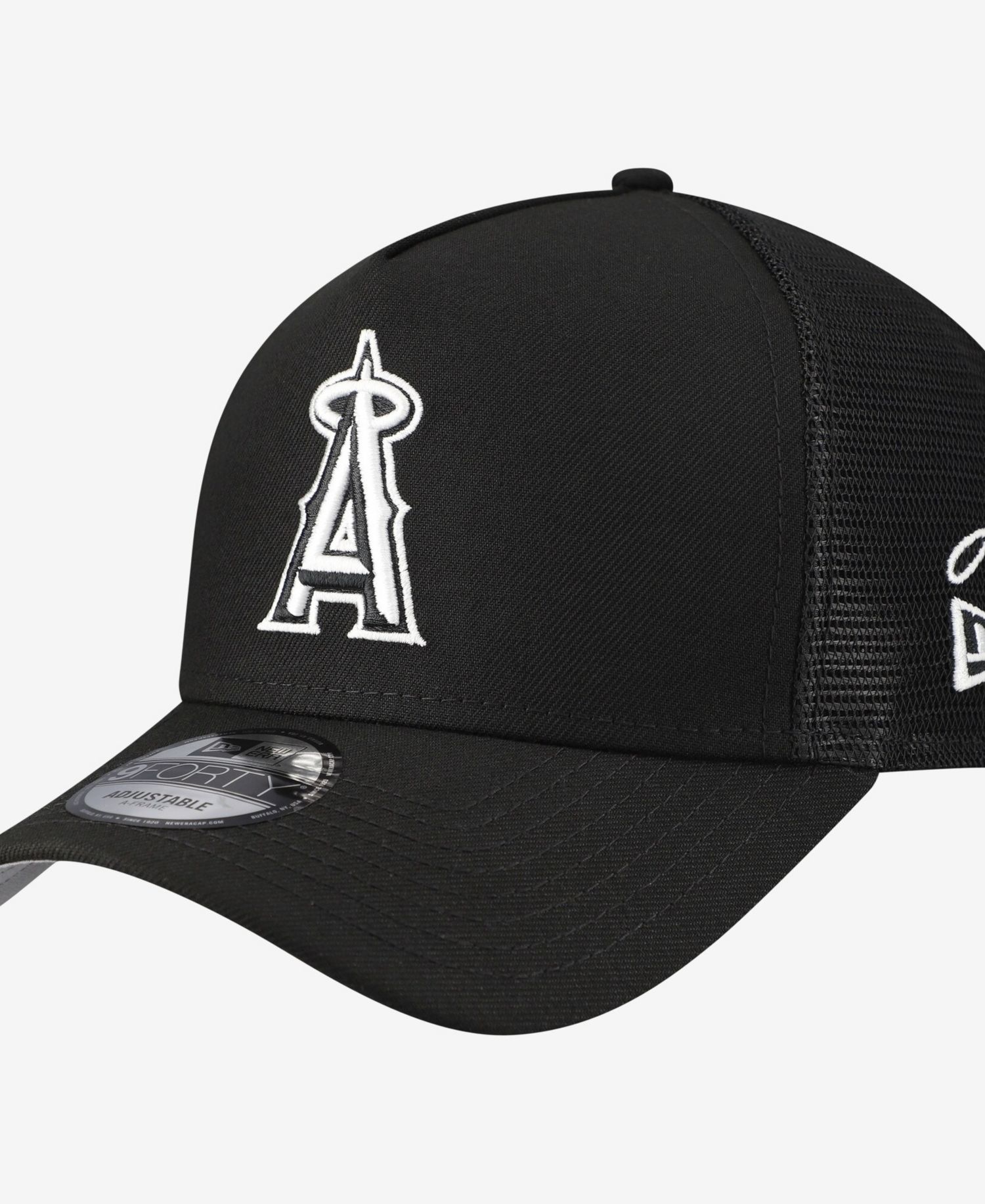 Men's Black Los Angeles Angels Side Script 9FORTY A-Frame Trucker Adjustable Hat
