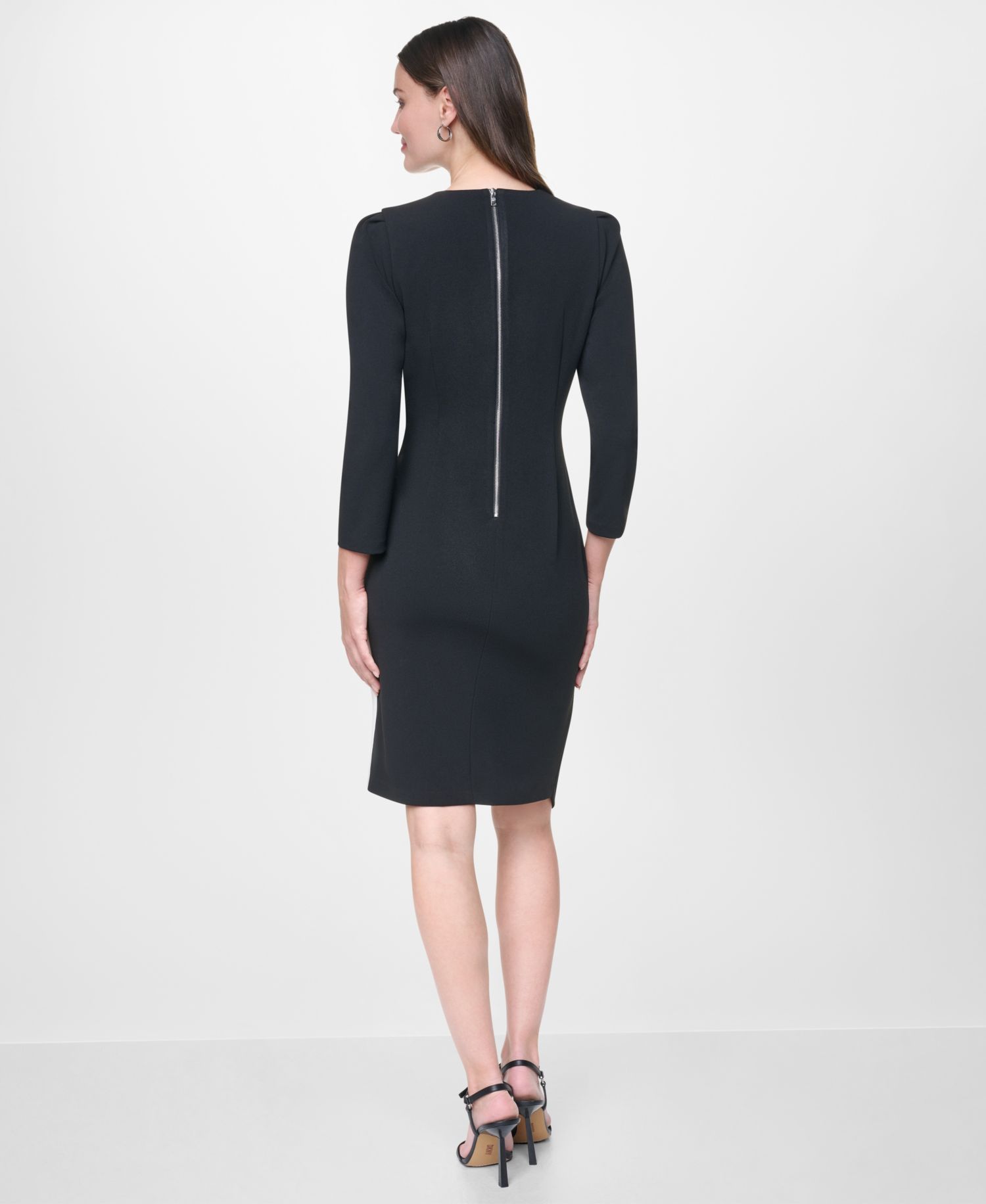 Women's Long Sleeve V-Neck Side Ruched Colorblock Dress