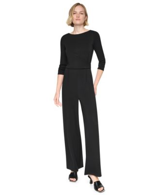 Women's Boat-Neck Long-Sleeve Side-Ruched Jumpsuit