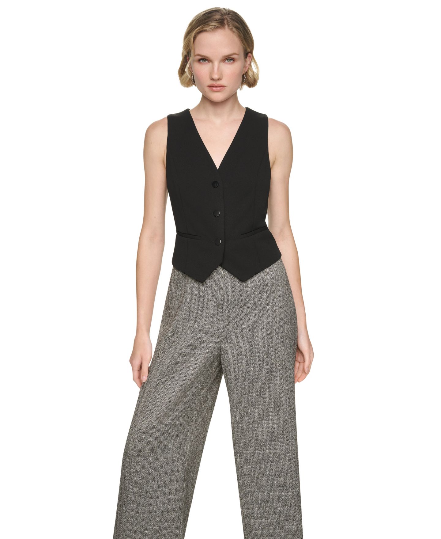 Женский комбинезон DKNY Sleeveless Wide-Leg Vest Jumpsuit, цвет: Чёрный / Слоновая кость — фото 3