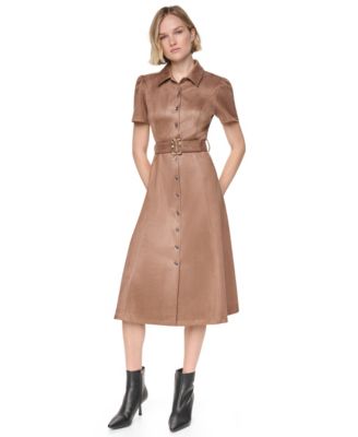 Women's A-Line Short-Sleeve Midi Shirt Dress