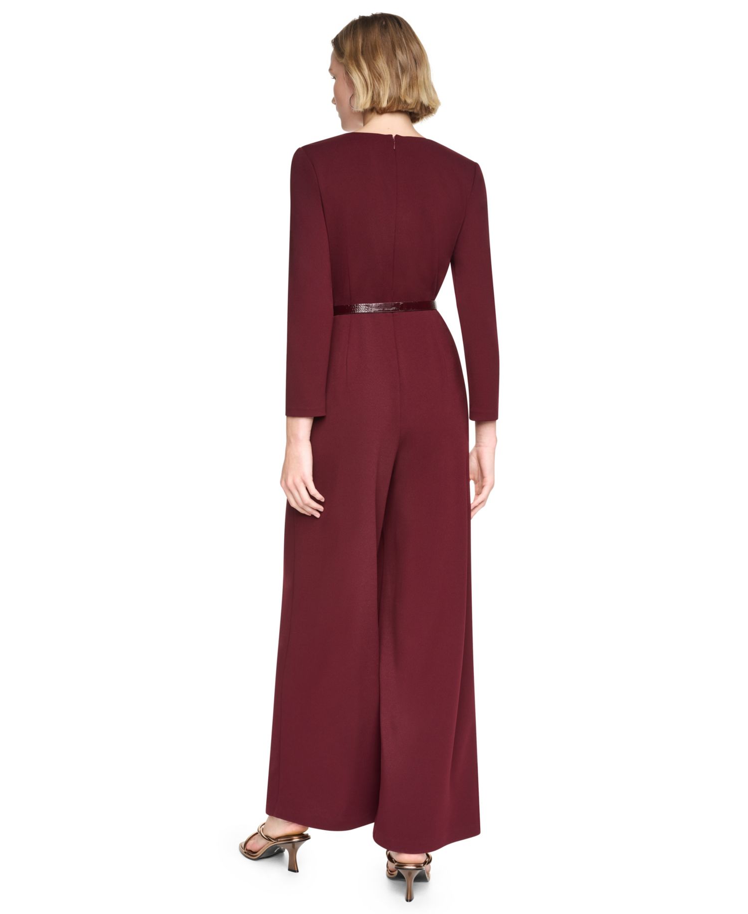 Women's Peplum V-Neck Wide-Leg Jumpsuit