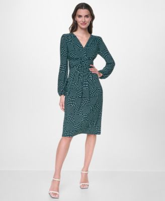 Women's Long-Sleeve Wrap Fit & Flare Dress