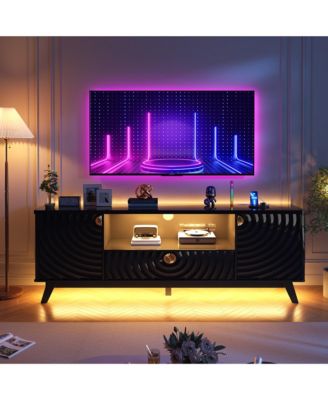 63" TV Stand with Motion Sensor LED Light, Charging Station and Storage