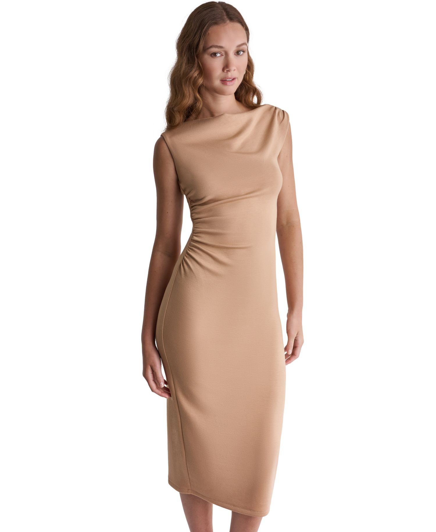 Women's Knit Ruched One-Shoulder Midi Dress