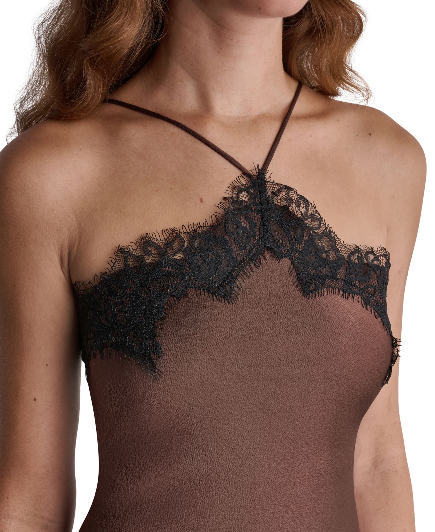 Women's Asymmetrical Halter Lace-Trim Midi Dress
