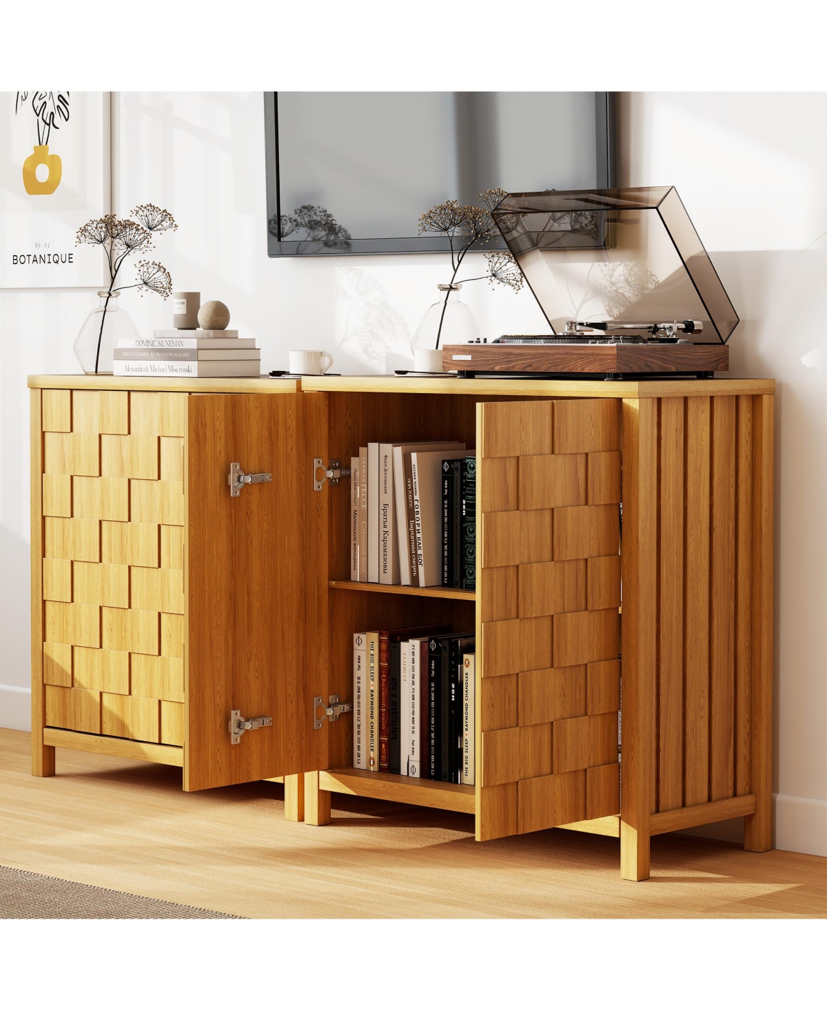 Vlsrka 31.5'' W Accent Cabinet with Adjustable Shelves, Lattice Door Storage Sideboard