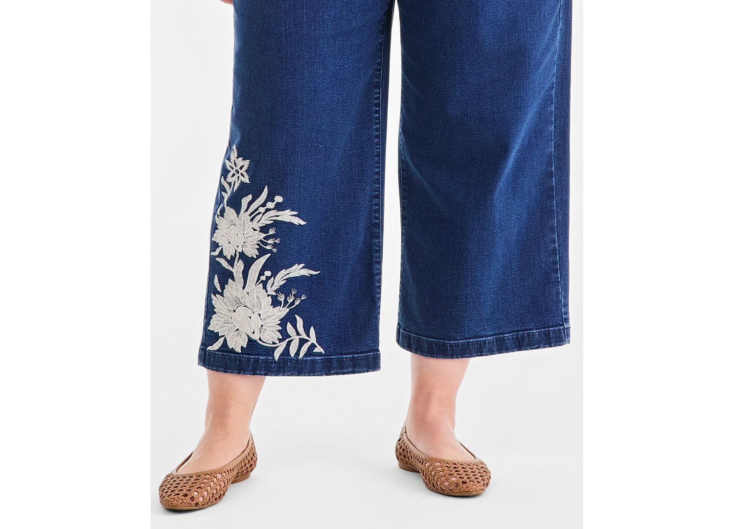 Plus Size High-Rise Wide-Leg Embroidered Ankle Jeans, Macy's Exclusive