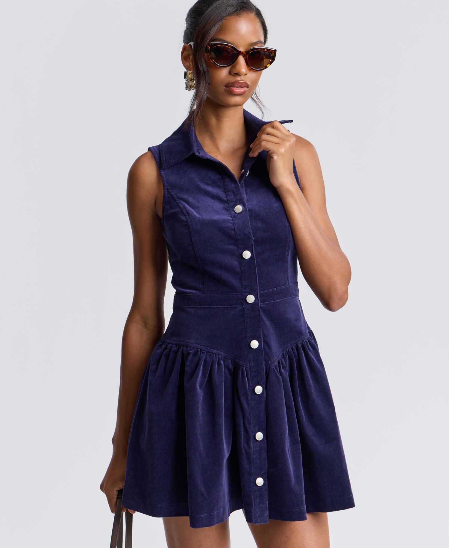 Women's Collared Sleeveless Corduroy Mini Dress