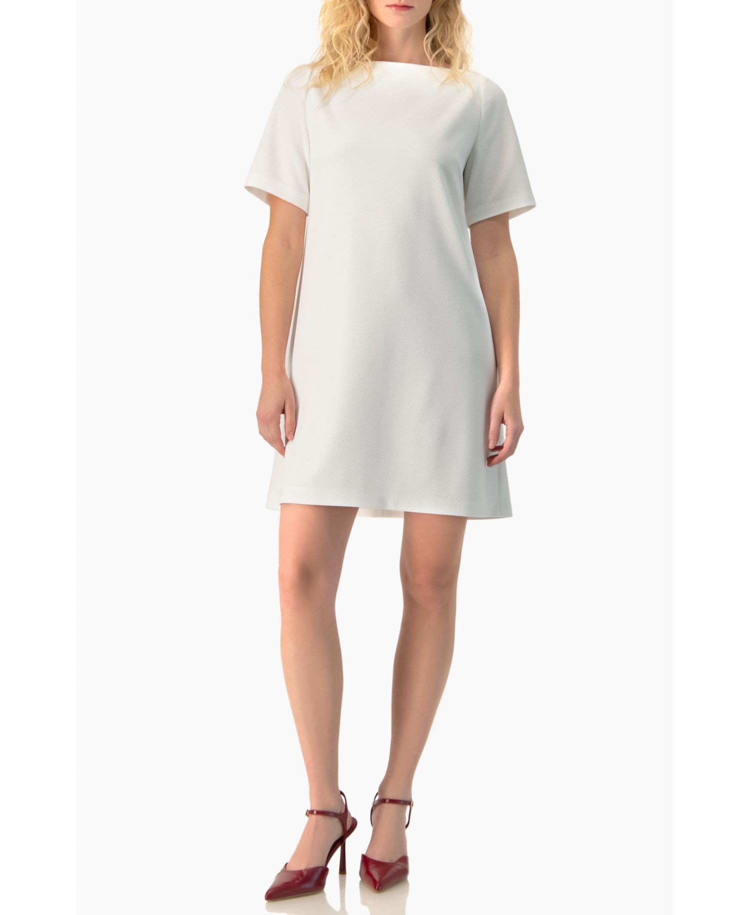 Women's Clean Boat-Neck Short-Sleeve Shift Mini Dress