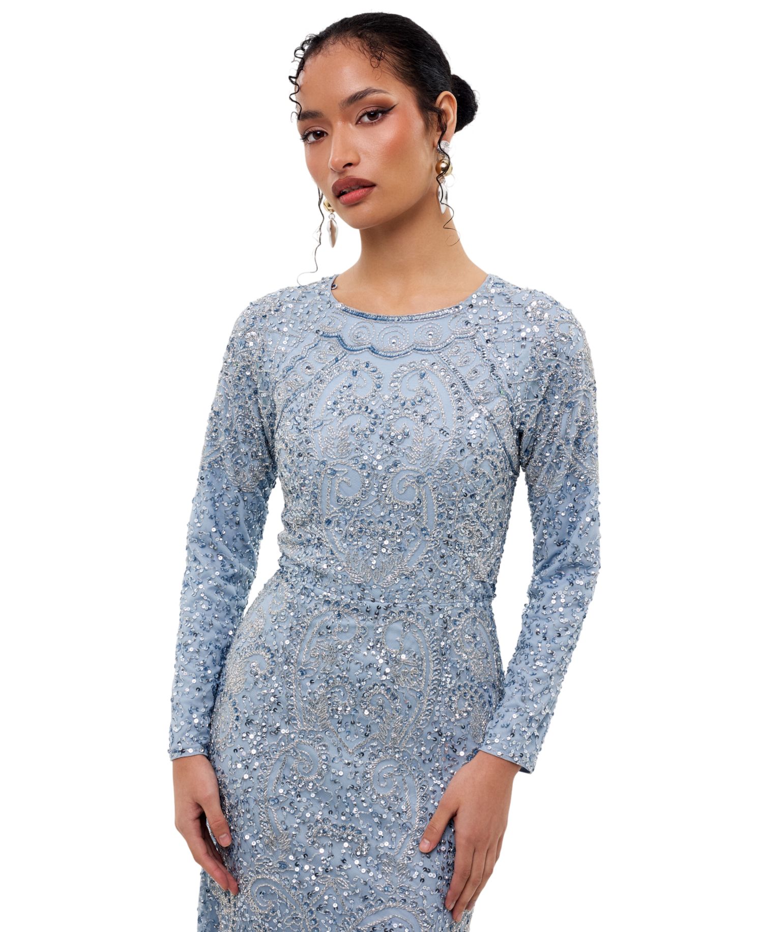 Women's Modest Embellished Sequins Fitted Maxi Dress