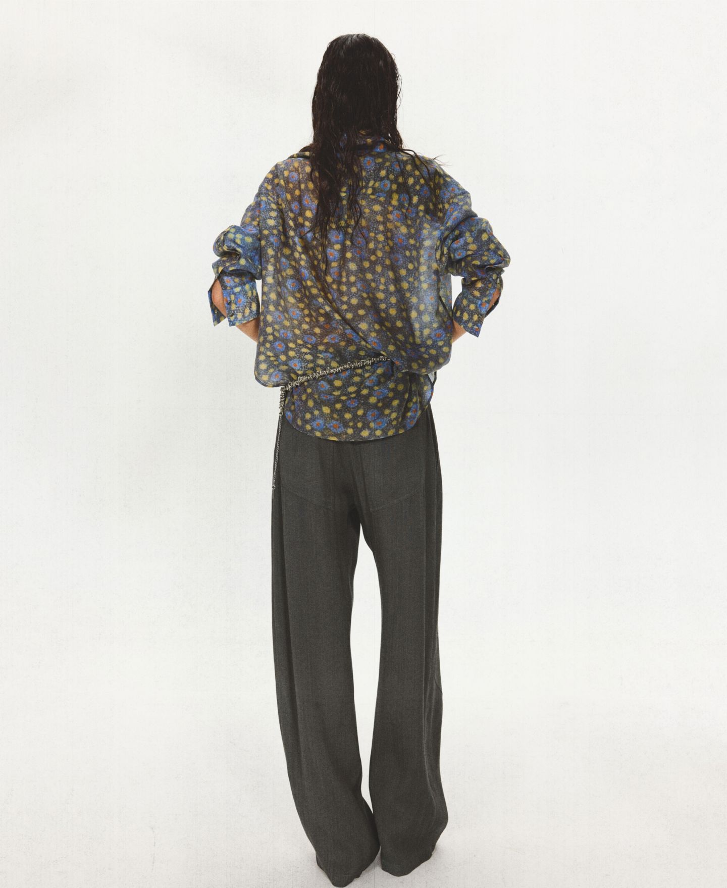 Женская блузка Mango Semi-Sheer Long-Sleeve Printed, цвет: Чёрный — фото 3